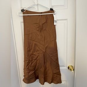 Zara NWT Brown Satin Midi Skirt